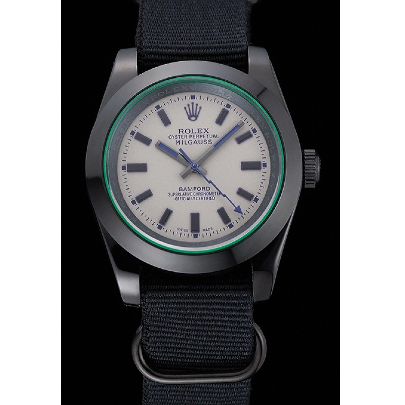 Aaa fake watches 622000 Bamford Strap Nylon Milgauss Rolex Black 0629